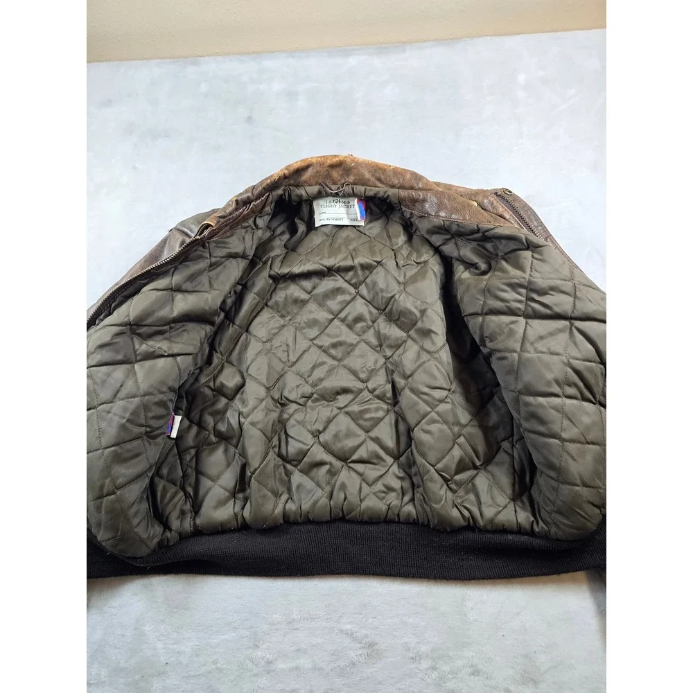 Schott NYC Flight Jacket Mens Large 44 Brown Leather I.S.674.M.S Vintage Bomber